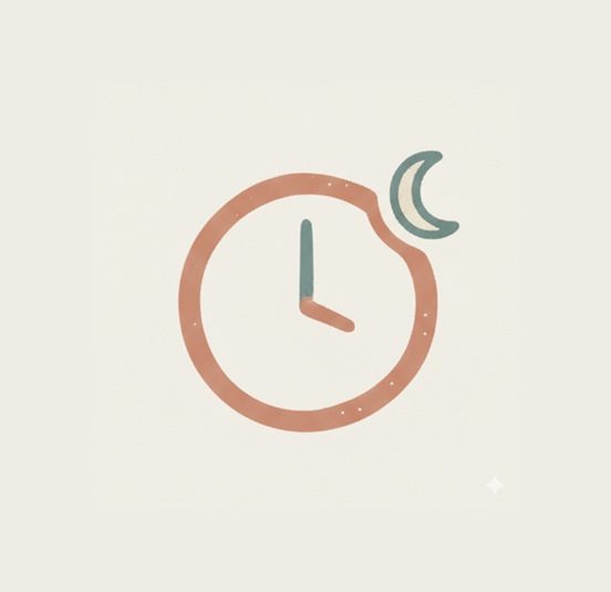 Stilisierte Uhr mit Mond als Symbol für Öffnungszeiten