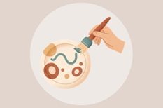 Stilisierte Tasse mit Pinsel als Symbol für Keramik bemalen