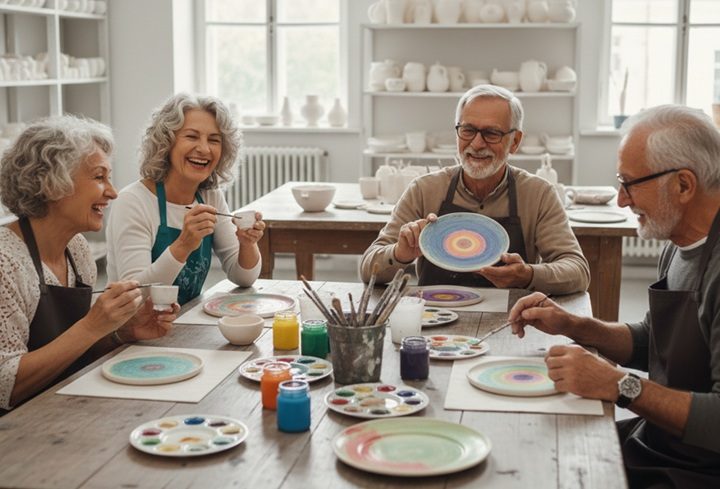 Senioren beim Bemalen von Keramik bei Gansling Malstudio Markt Schwaben