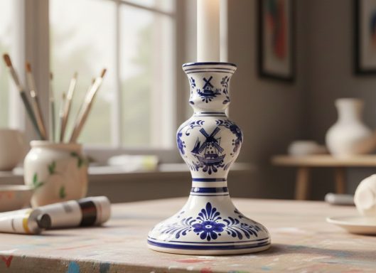 Bemalter Kerzenhalter bemalt im Delft Stil aus den Niederlanden